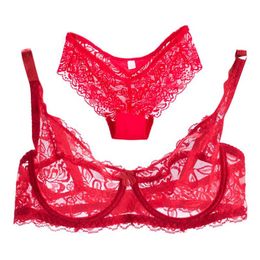 Bras Sets Sexy Transparent Women Bra Set Lingerie Ultra-thin And Panties Lace Bralette Brief B Cup Underwear2486