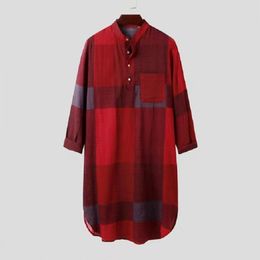 Men's Casual Shirts Arab Style Long Shirt Muslim Fashion Simple Men Striped Dubai Long-Sleeve Kaftan Robe Cotton Linen