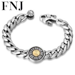 Link Chain FNJ Bracelet 925 Silver Round YinYang Charm 20cm 22cm Original Pure S925 Thai Bracelets For Men JewelryLink250k