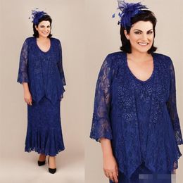 Ann Balon Mother Of The Bride Dresses Royal Blue Mermaid Lace Mothers Wedding Guest Dress Ankel Length Plus Size Mother's Gro309v