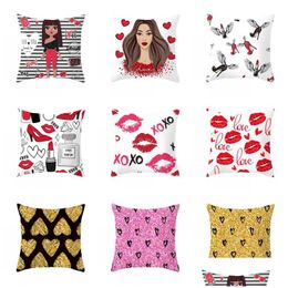 Pillow Case Kiss Lips Lipstick High Heel Girl Home Pillowcase Valentine Day Engagement Anniversary Decorative Er Drop Delivery Garde Dh6Zp