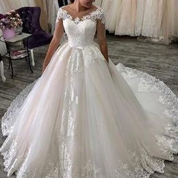 Vestido De Noiva 2022 Wedding Gowns Half sleeve Princess A Line Appliques Ball Gown Luxury Bride Dresses Vintage Robe De Mariee203V