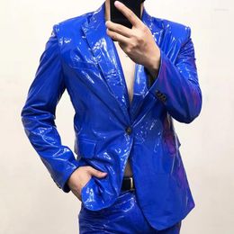 Men's Suits Multicolor Mirror Bright Leather Blazer Men Plus Performance Suit Jacket Soft Lacquer Custom Nightclub 6XL