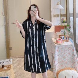 Women's Sleepwear Summer Soft Silk Nightgown Half Sleeve Grid Zebra Cow Stria Printing Homedress Leisure Satin Nightdress For Women Shirt