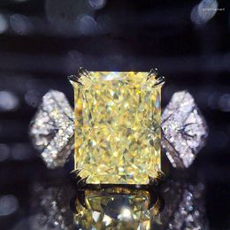 Wedding Rings Luxury Novel Design Yellow Cubic Zirconia Square Stone Women's Ring Ceremongy Party Finger Accessories Statement Jewellery