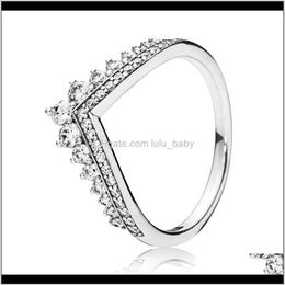 Trendy Genuine 925 Sterling Silver Shimmering Princess Wishbone Ring For Women Wedding Engagement Party Pandora Jewellery Gift T9G6F204w