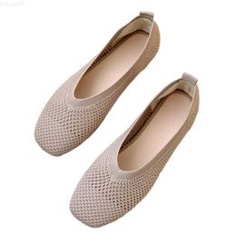 Dress Shoes 2023 Shallow Stretch Fabric Ballet Flats Slip On Mesh Loafers Knitted Boat Shoes Women Breathable Walk Shoes Zapatos De Mujer L230721