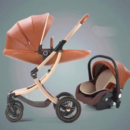 Strollers# Luxury Baby Stroller 3 In 1 Carriage With Car Seat Eggshell Born Leather High LandscapeStrollers#2327