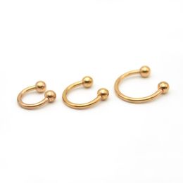 Rose Gold Horseshoes Ring Labret Lip Rings With Ball Circular Barbell Nose Hoops Septum Piercing 316L Stainless Steel Earrings2793