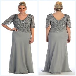 Modest Wedding Guest Women Formal Evening Gown with Long Sleeves Sequined Plus Size A-Line Chiffon Mother of the Bride Dress231Y