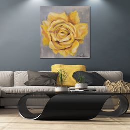 Modern Hand Painted Abstract Canvas Art Yellow Rose Oil Painting Home Decor for Bedroom