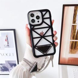 Designer Fashion Phone Cases for iphone 14 14plus 14pro 14promax 13pro 13 12 12promax 11 Hollow Out Dissipate heat Letters Luxury Cellphone Cover with chain 3582