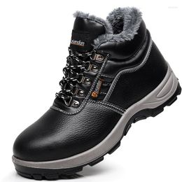 Boots Men's Casual Warm Cotton Steel Toe Caps Work Safety Worker Genuine Leather Fur Safe Shoes Winter Security Ankle Botas Mans