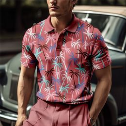 Men's Polos Summer Casual ShortSleeved Polo Shirt Coconut Tree Fashion Lapel TShirt Breathable Clothing 230720