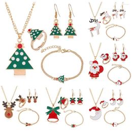 Necklace Earrings Set 5pcs/set Rings Necklaces Bracelets Jewelry For Women Santa Elk Bell Charms Christmas Party Fashion