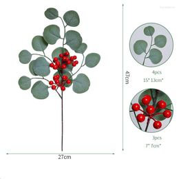 Decorative Flowers Plastic Simulation Green Plant Eucalyptus Branches Leaves Wedding Decor Fake Artificial White Berry Plants