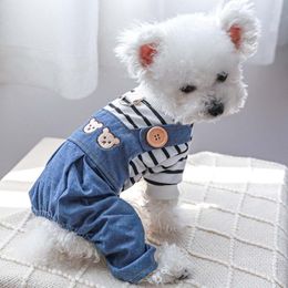 Dog Apparel Pet Costume Jeans And Strips T-Shirt Set Small Clothes Cute Outfits For Cats Only Dress Up Cosplays
