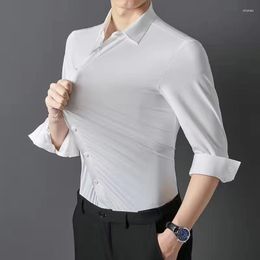 Men's Dress Shirts 2023 Stretch Anti-Wrinkle Long Sleeve For Men Slim Fit Social Business Blouse White Shirt