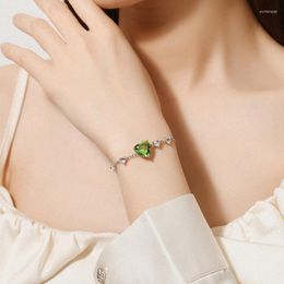 Charm Bracelets 2023 Trend Minimalist Bracelet Inlay Shine Green Cubic Zirconia Exquisite Heart Jewellery For Women Wedding Engagement
