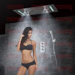 Wall Mounted Bath Shower Set with LED Ceiling Shower Head & Thermostatic Panel Luxury Bathroom Shower Rain Waterfall Bubble Mist H263q