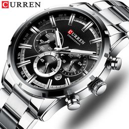 CURREN Luxury Fashion Quartz Watches Classic Silver and black Clock Male Watch Men's Wristwatch with Calendar Chronograph241Y