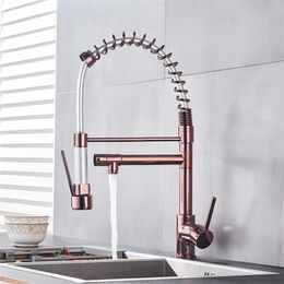 Black Rose Gold Spring Kitchen Faucet Pull Down Side Sprayer Dual Spout Tap Deck Mounted Mixer Cold Water197t