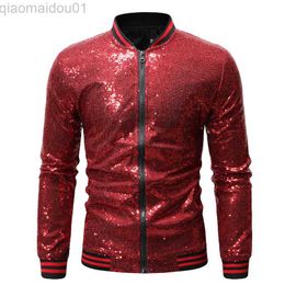 Men's Jackets Shiny Sequins Sparkle Bomber Jacket Men 2023 Newest Gold Glitter Striped Zipper Mens Jackets And Coats Party Dance Show Clothes L230721