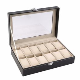 Grid PU Leather Watch Box Display Box Jewelry Storage Organizer Case Locked Boxes Retro Saat Kutusu Caixa Para Relogio264c