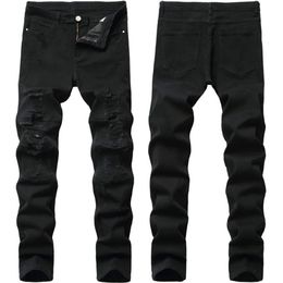 Black Jeans Men's Pants Fashion Streetwear Holes Washed Men Denim Pants 2020 New Feet Stretch Male Straight Slim Ripped Jeans294g