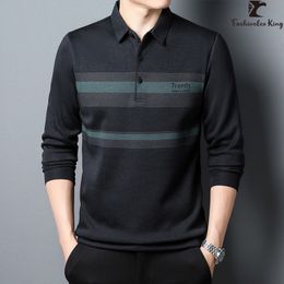 Men's Polos Long-sleeved T-shirt Fashion Men's Casual Section Business Office Polo Shirt Stripe Shirts 230720