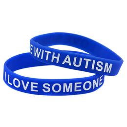 100PCS I Love Someone with Autism Silicone Rubber Bracelet Ink Filled Logo Blue for Promotion Gift264A