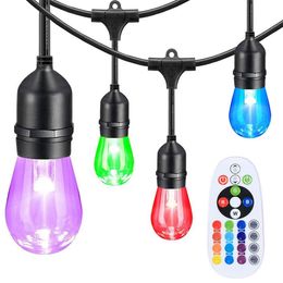 LED Strings Color Changing Outdoor String Lights Dimmable 12 RGB LEDs Bulbs 24ft Waterproof Edison Bulb Light for Patio Backyar201i