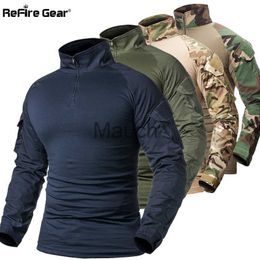 Men's T-Shirts ReFire Gear Army Combat T shirt Men Long Sleeve Tactical TShirt Solid Cotton Military Shirt Man Navy Blue Hunt Airsoft T Shirts J230721