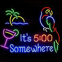 New Corona It's 5 O'clock Somewhere Extra Parrot Bird Left Palm Tree Beer Neon Light Sign 24''x20''258h