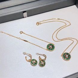 Have Stamp Brand High Quality Charm Bracelets Earrings Necklace Jewelry Set Green Star Golden Bracelet Girls Gift with Box Fast De283R