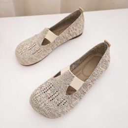 Dress Shoes 2023 Women Knitted Ballet Flats Mesh Dress Shoes Comfortable Memory Foam Flats Shallow Breathable Loafers Casual Slip On Flats L230721