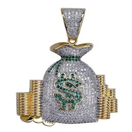 Hip Hop New Style Money Bag Pendant Necklace Iced Out Micro Pave CZ Stone Gold Silver Plated Charm Chain for Men Women221k