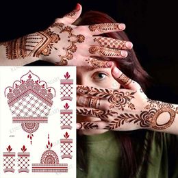 Brown Henna Tattoos for Hand Maroon Henna Tattoo Stickers for Women Floral Tattoo Temporary Waterproof Fake Tatoo Hena