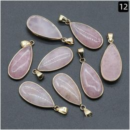 Charms Natural Crystal Stone Gold Plated Water Drop Aventurine Rose Quartz Tigers Eye Opal Agate Pendants Diy Necklace Jewellery Makin Dhpv6