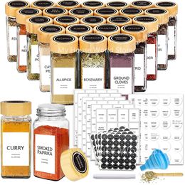 Storage Bottles Jars Glass Spice Jars with Bamboo Lid Spice Seasoning Containers Spice Pot Salt Pepper Shakers Spice Organiser Kitchen Spice Jar Set 230720