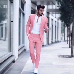 Men's Suits Blazers Casual Fashion Luxurious Business Suit for Wedding Party Tuxedos Slim Fit Lapel Pink MaleJacketPants 230720