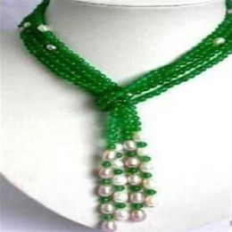 6mm jade verde blanco perla bufanda forma collar 50 SS0252924
