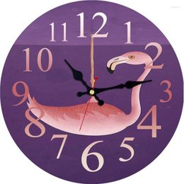 Wall Clocks Flamingo Clock - Couple Non-Ticking Silent Animal 10" Decorative Frameless