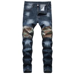2021 New Men Biker Jeans European American Slim Fit Zipper Vintage Leisure Cotton Straight-tube Mens Casual Trousers 5189#216e
