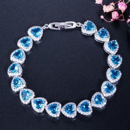 High Quality White Gold Plated Full CZ Crystal Heart Bracelet for Girls Women for Party Wedding Nice Gift2472