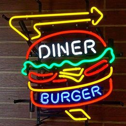 Diner Burger glass tube Neon Light Sign Home Beer Bar Pub Recreation Room Game Lights Windows Glass Wall Signs 24 20 inches264U