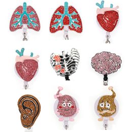 New Arrival Key Rings Crystal Rhinestone Enamel Organs Lungs Kidneys Heart Medical Nurse Retractable Working ID Badge Holder Reel251I