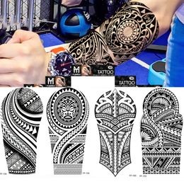 Realistic Totem Wolf Temporary Tattoos for Men Adults Black Thorns Geometric Mandala Fake Tattoo Stickers Arm Body Tatoos