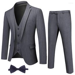 Men's Suits (Blazer Vest Trousers) Boutique Italian Style Fashion Business Elegant Gentleman Stripe Slim Casual Dress 3-piece Set 4XL