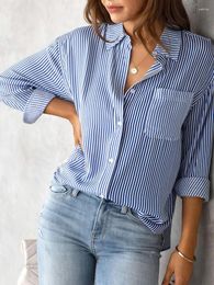 Women's Blouses Solid Cotton Shirt Blouse 2023 Summer Striped Cardigan Top Casual Long Sleeve Women Turn-down Collar Candy Colours